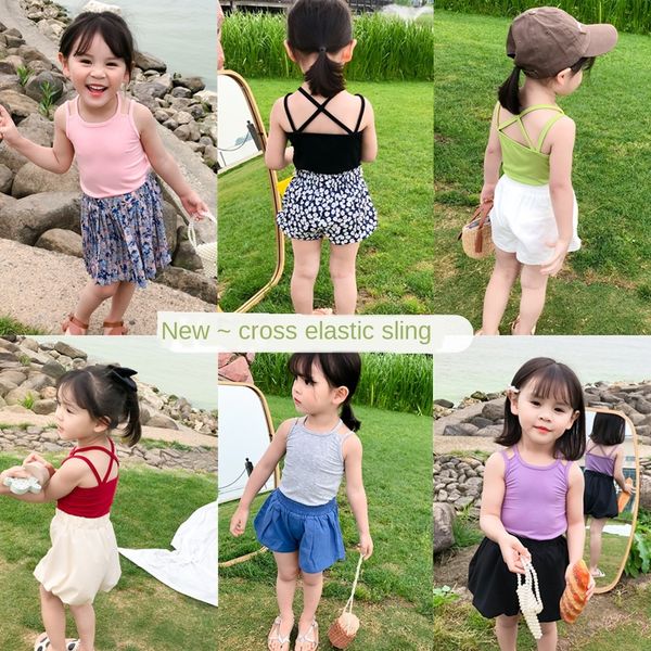 

wear 2020 girls shoulder strap cross straps high elastic cool children's foreign style straps children's wear, White;black