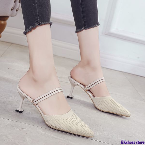 

high heels spring autumn shoes women fashion rhinestone square heel mules slip-on thin heels pumps, Black