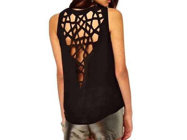 

school girls summer wearing shirts fashion women casual tank ladies backless out back tanks top, White