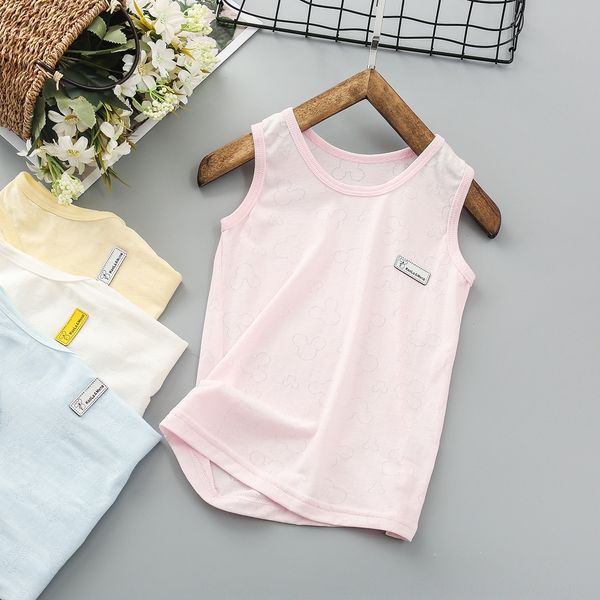 

2020 new children's camisole mesh cartoon children's base shirt vest jacquard t-shirt jacquard baby sleeveless t-shirt, Blue