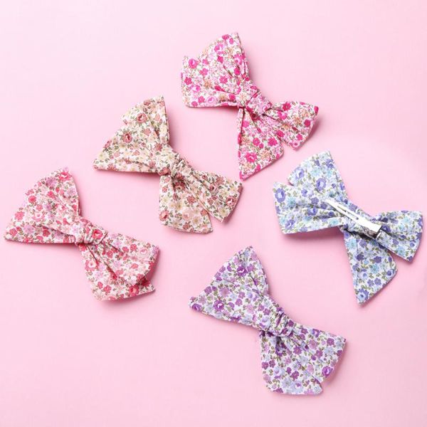 

hair accessories 5pcs/lot baby clips for girls plaid hairpin kids big bows barrette floral printing infant children cotton, Slivery;white