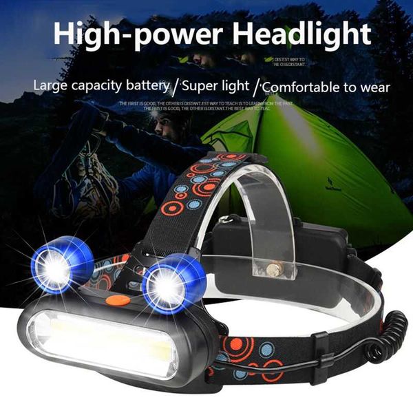 

new searchlight 3 led frog eye headlight cob high power dc rechargeable headlamp outdoorcamping light with tail warning light