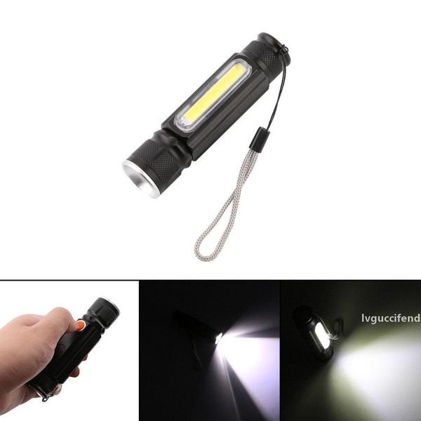 

usb handy powerful cob led zoomable flashlight rechargeable torch usb magnet flash light pocket camping lamp built-in 18650