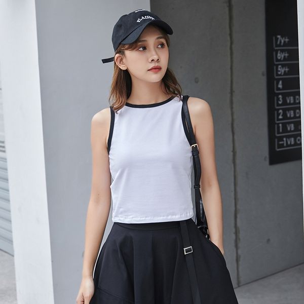 

short sports camisole women's sleeveless base wear net red inner jacket jacket waist contrast color black shoulder-peeling summer, Camo