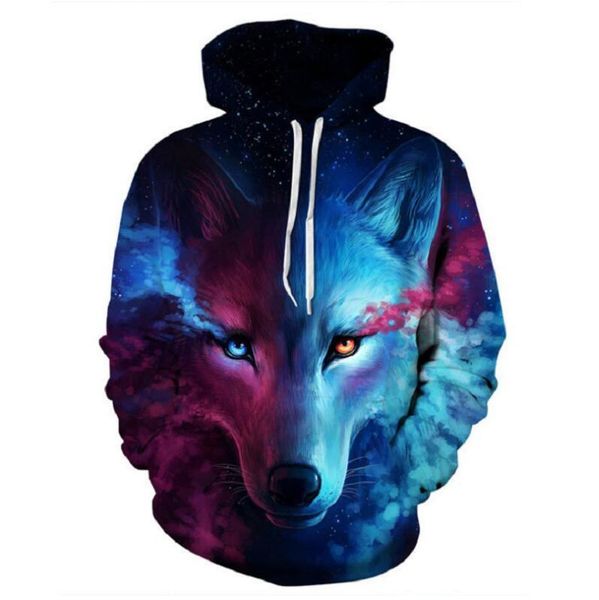 

мужчины толстовки толстовка 3d волк печатного hoodie мужчины женщина черного streetwear плюс размер верхней одежды hip hop hoodie пара вверх, Black