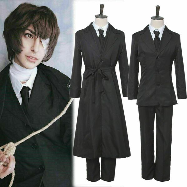 

bungo stray dogs dazai osamu cosplay costume mens black suit uniform outfit coat, Black;red