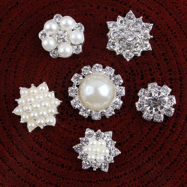 

30pcs vintage handmade metal decorative buttons+crystal pearls craft supplies flatback rhinestone buttons for hair accessories y200710, Slivery;white