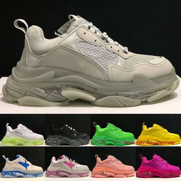 

paris fashion triple s clear sole men women sneakers air cushion thick bottom grey neon green black white blue casual shoes size 36-45