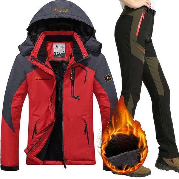 

women waterproof thermal ski jacket pants suits female winter outdoor hiking camping snowboard fleece jackets pants, Blue;black