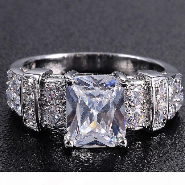 

s 2017 new arrival cool desgin luxury jewelry 10kt white gold filled white z cz diamond gemstones princess wedding band ring gift s, Silver