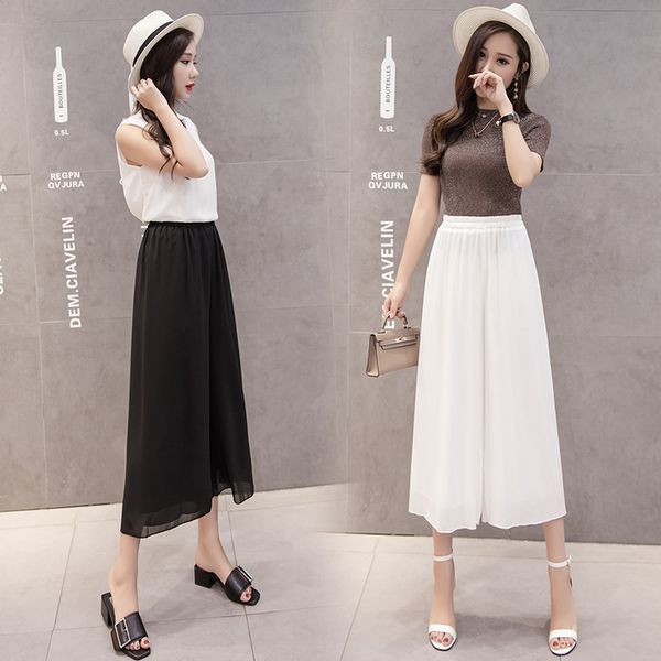 

make summer with double-layer chiffon wide-legged pants female of tall waist trousers students show thin thin loose big yards ni, Black;white