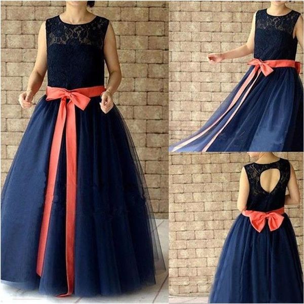 

a line o-neck bow lace tulle kids formal wear girls pageant baby children party dress birthday christmas flower girls dresses, Red;yellow