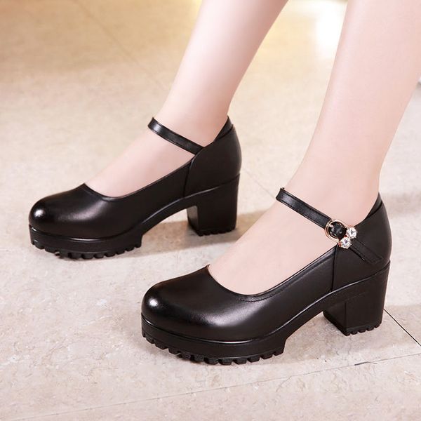 

dress shoes plus size 32-43 platform women wedding 2021 summer fall medium block heels ladies pumps mother leather, Black