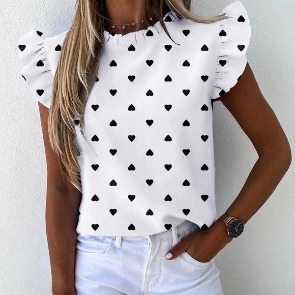 

butterfly sleeve womens printed summer t shirt ruffle fashion streetwear t shirt female 2020 loose casual tee ladies t-shirt t200613, White