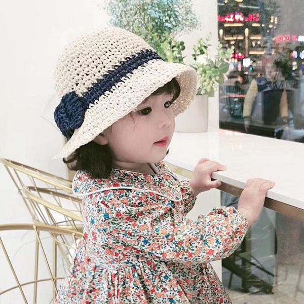 

children's straw straw baby girl's sun baby's beach princess's hat baby's sun hat fashionable summer, Blue;gray