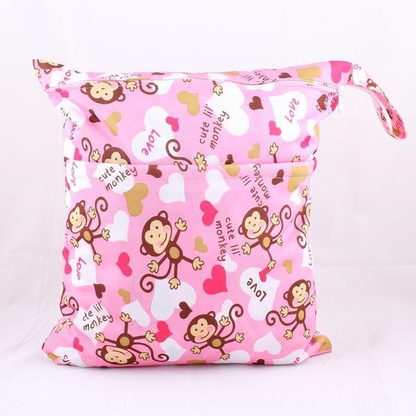 

angel park double zipper printing buckle diaper -pink waterproof bag diaper waterproof bag monkey