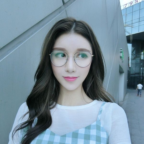 

artistic irregular hipster myopia common plain glasses for men and women in campus metal large frame myopia glasses frame, Silver