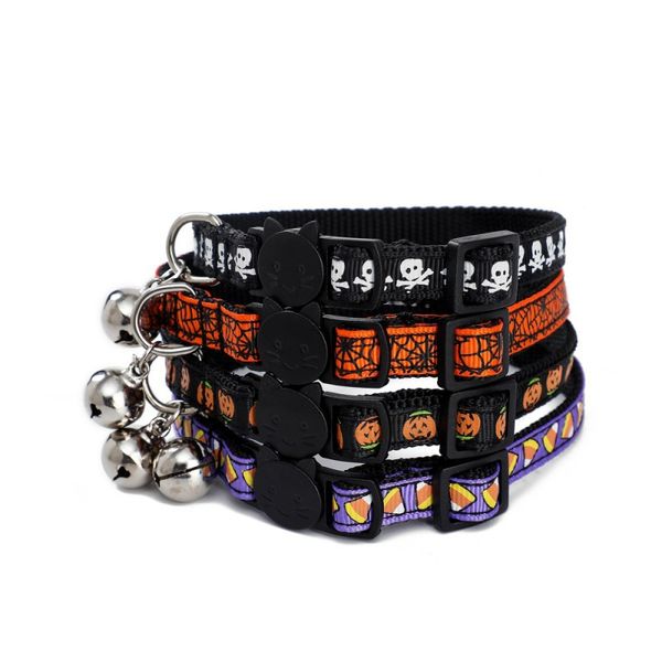 

dog halloween collar pumpkin skull themed quick release nylon adjustable puppy collar for small large pet dogs #1