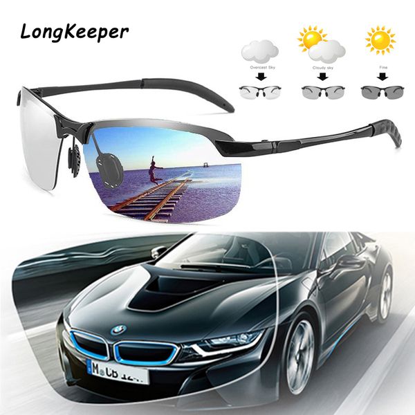 

pchromic sunglasses men polarized glasses women sun glasses men semi-rimless driving anti-glare uv400, White;black