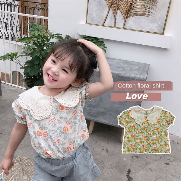 

wear summer clothing doll clothing children's wear 2020 new girls cotton floral doll collar shirt children's short sleeve top, White;black