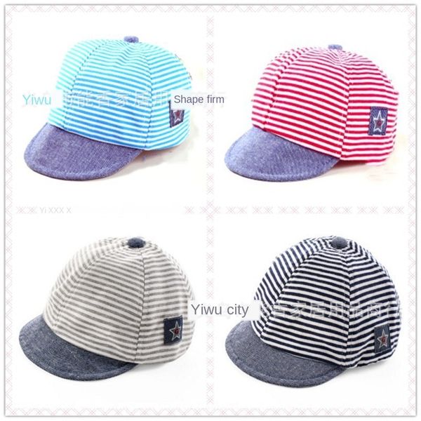 

new autumn children's striped new autumn children's cotton hat side patch five-star cap baby cotton hat, Blue;gray