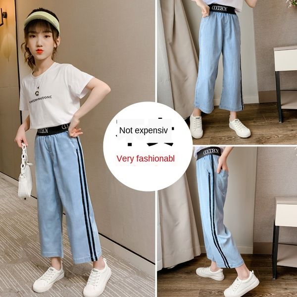 

ay9lw girls wide leg summer mosquito-proof denim tencel for children summer thin loose ice silk anti-mosquito jeans wide leg pants anti mosq, Blue