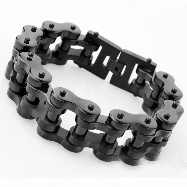 

316l stainless titanium steel 23mm wide 23cm length heavy biker bicycle chain bracelets bangles high polished brace lace men moto jewelry, Black