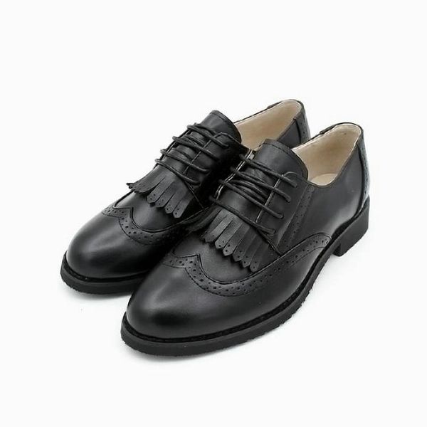 

vintage black brown flat shoes new british college style oxford shoes tassels brogue carved women's single moccasins
