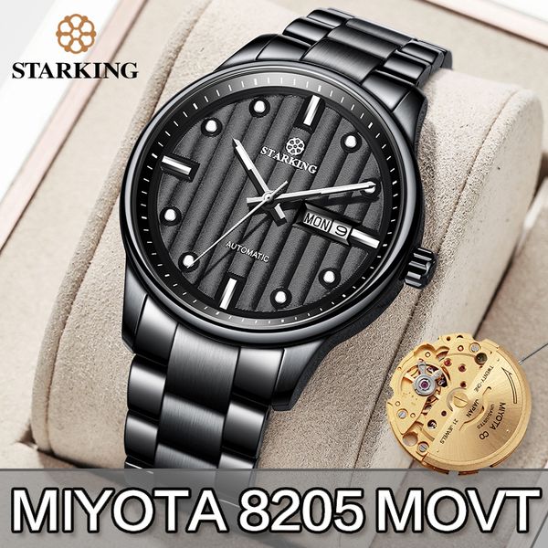 

starking men watch automatic mechanical watches role date week japan miyota movt wrist watch clock sapphire crystal, Slivery;brown