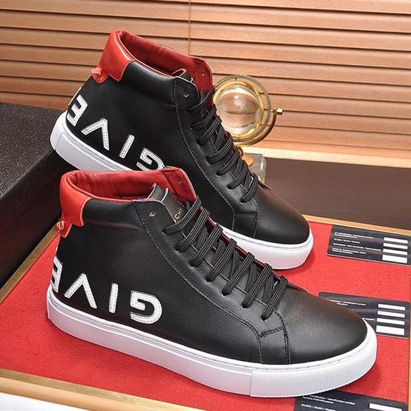 

new arrival high reverse sneakers in leather mens boots lace -up comfortable men shoes fashion sneakers flats platforms, Black