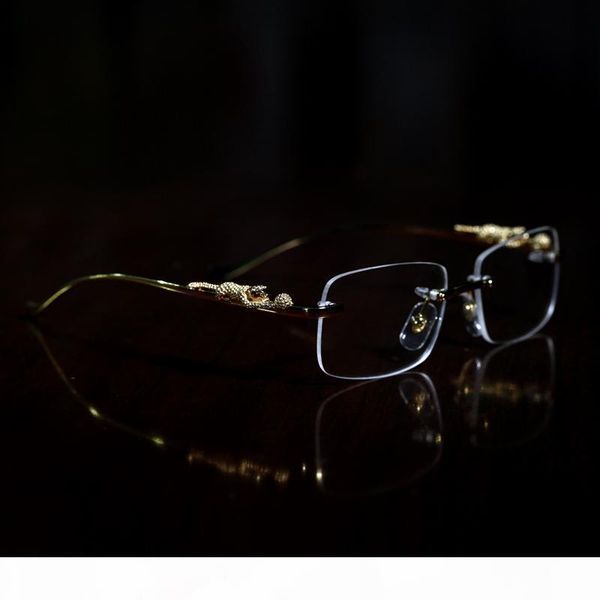 

fashion optical frames leopard gold buffalo horn glasses women eyeglasses men sunglasses designer glasses clear lense frameless with box, Black