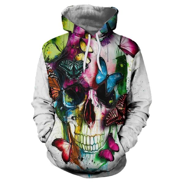 

one-hand selling skull butterfly digital printing loose hooded sweater european and american spring and autumn clothing manufacturers wh, Black