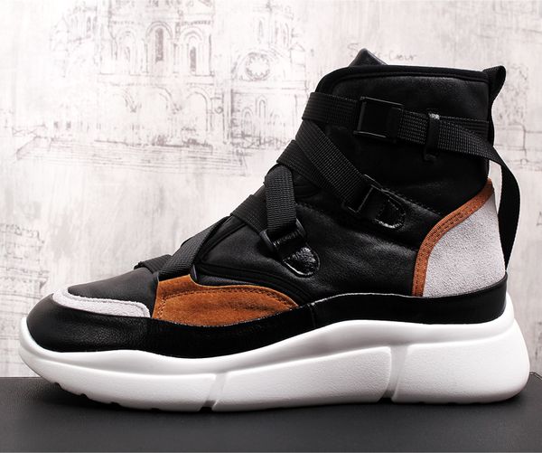 

new men genuine leather boots winter shoes mens hip-hop casual shoes autumn fashion decoration comfortable men high top, Black