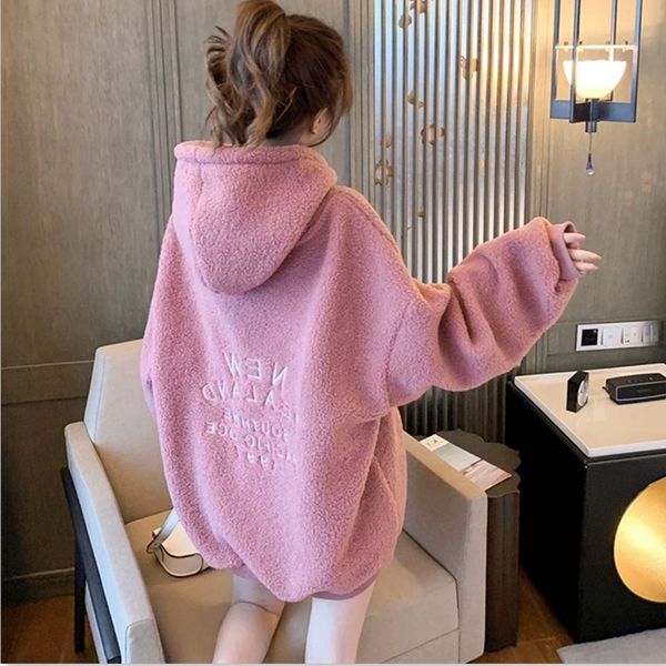 

auyhy hooded sweater women's autumn and winter korean style thickened warm lamb fur coat loose lazy warm pullover pullover pulloverwind, Black