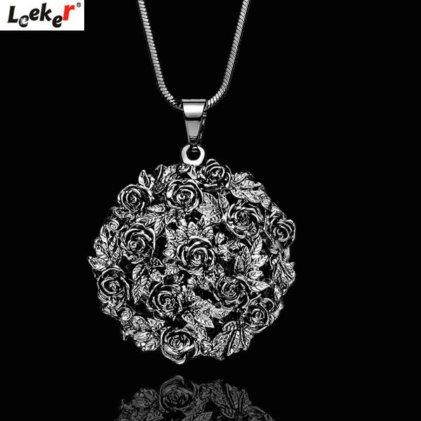 

leeker gothic style black rose flower ball big pendant necklace long snake chain women statement jewelry 100 lk7, Silver