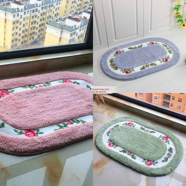 

lnhvi oval door-to-door non-slip water-absorbing bathroom bathroom tea table bedroom kitchen floor tea table carpet door mat foot mat carpet