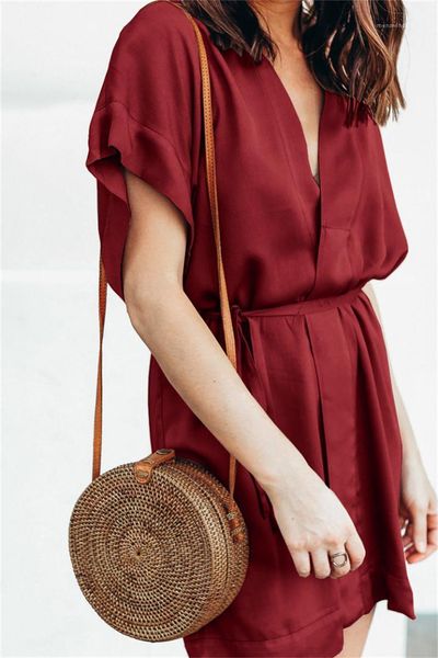 

dresses with belt loose solid color womens dresses summer v neck button short sleeve womens designer casual, Black;gray