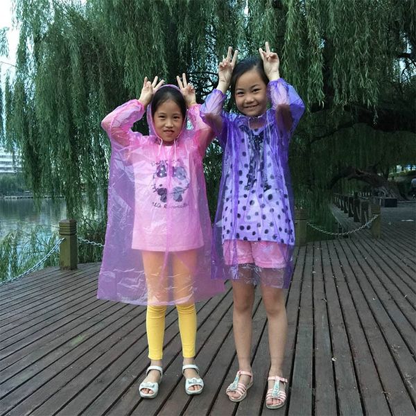 

8ijhj children's thick eva transparent one-piece travel pe pvc non- disposable raincoat disposable children's thick eva transparen, Red;brown