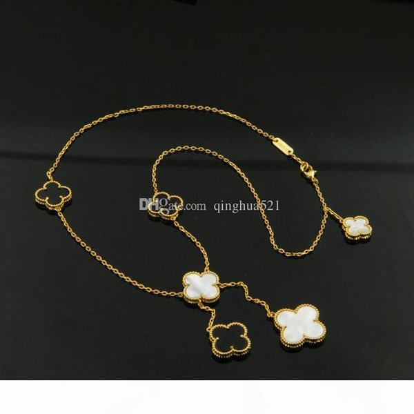 

2019 shell agate four-leaf flower tassel necklace gold-plated necklace six flower necklace luxury ladies jewelry with box, Silver