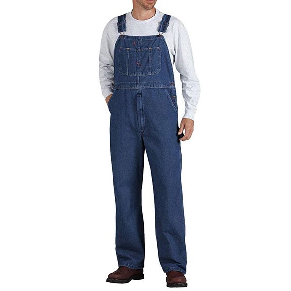 

2020 high street pockets jeans men casual denim strap suspender distressed jumpsuit jeans male overalls dungarees playsuits, Blue