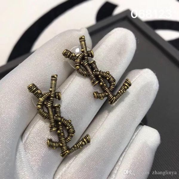 

винтажные серьги персонализированной творческое письмо в форме латунь 18k золото и серебро иглы чистой красной звезды с ювелирными изделиями, Golden;silver