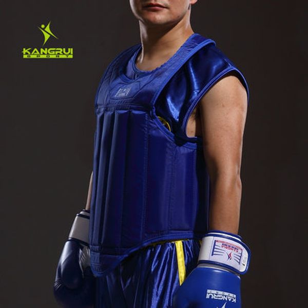 

kangrui wushu sanda chest guard taekwondo karate muay thai boxing chest protector breast pad waist body guard sports accessories, Black;blue