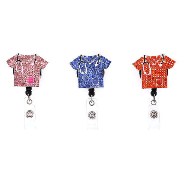 

blue pink orange bling rhinestone enamel clothes retractable id badge holder reel for accessories, Gray