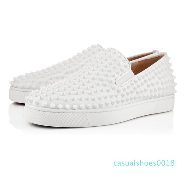 

2019 designer fashion luxury red bottoms studded spikes flats shoes men women black party lovers genuine leather casual sneakers c18