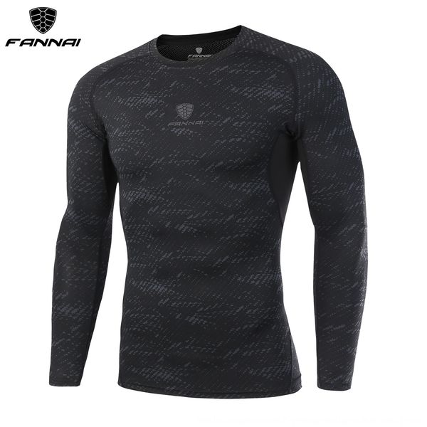 

pro men's new tight sports long-sleeved sportswear breathable fitness training sportswear quick-drying clothes, Black