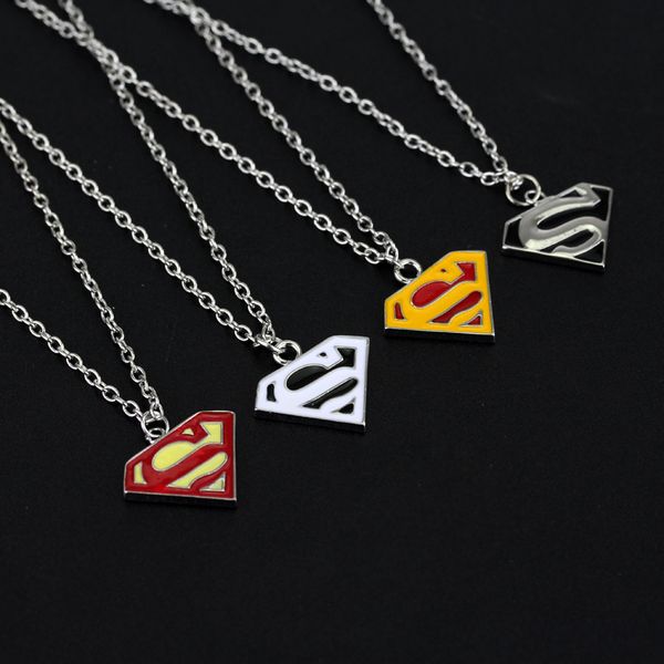 

sg 4 colors 3 infinity war superhero necklace super man s logo metal pendants necklaces men kids cosplay gift, Silver