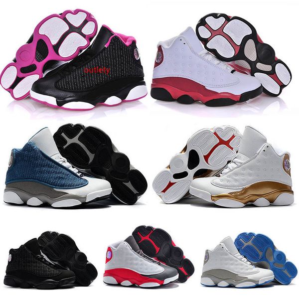 

designer 13s kids shoes basketball sneakers xiii black cat pink chichago bred white breathable youth children's boy girls baby size 28