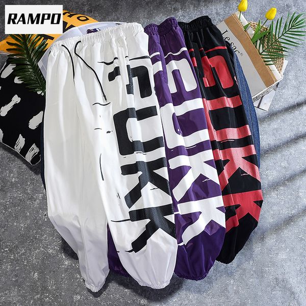 

rampo spring pants men's korean style printed pants casual trousers sports men's clothing, Black