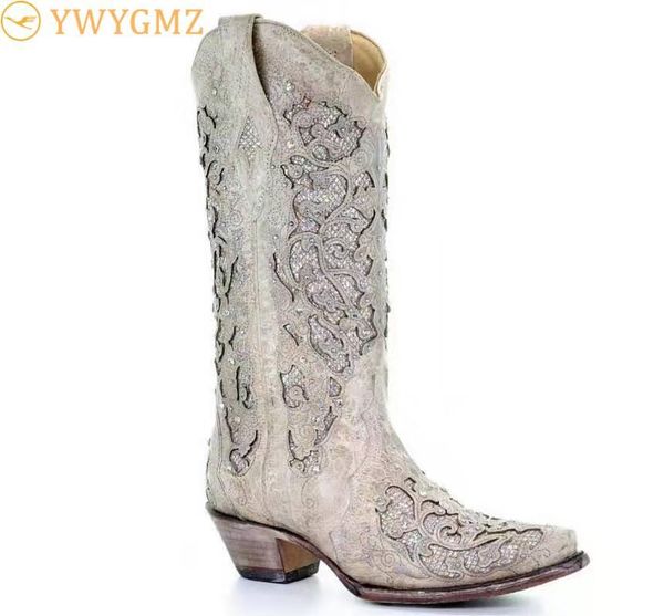 

женщины среднего теленок сапоги весна низкий каблук женщины boots вышитые прохладный британский crystal design soft short party knee high, Black