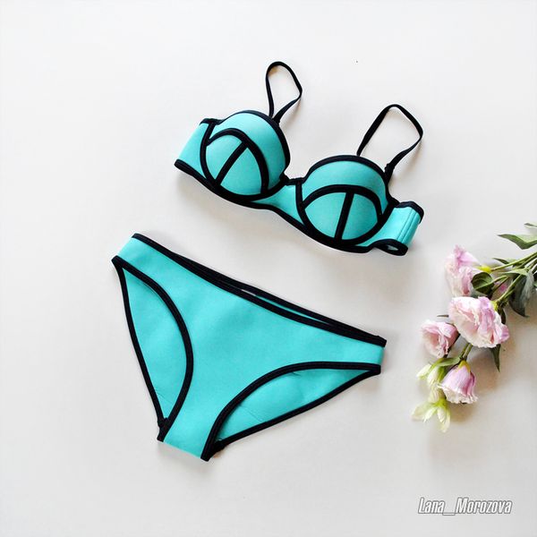

2020 women bikini push up solid color bikini set neon solid color swimwear underwire swimsuit biquini maillot de bain, White;black